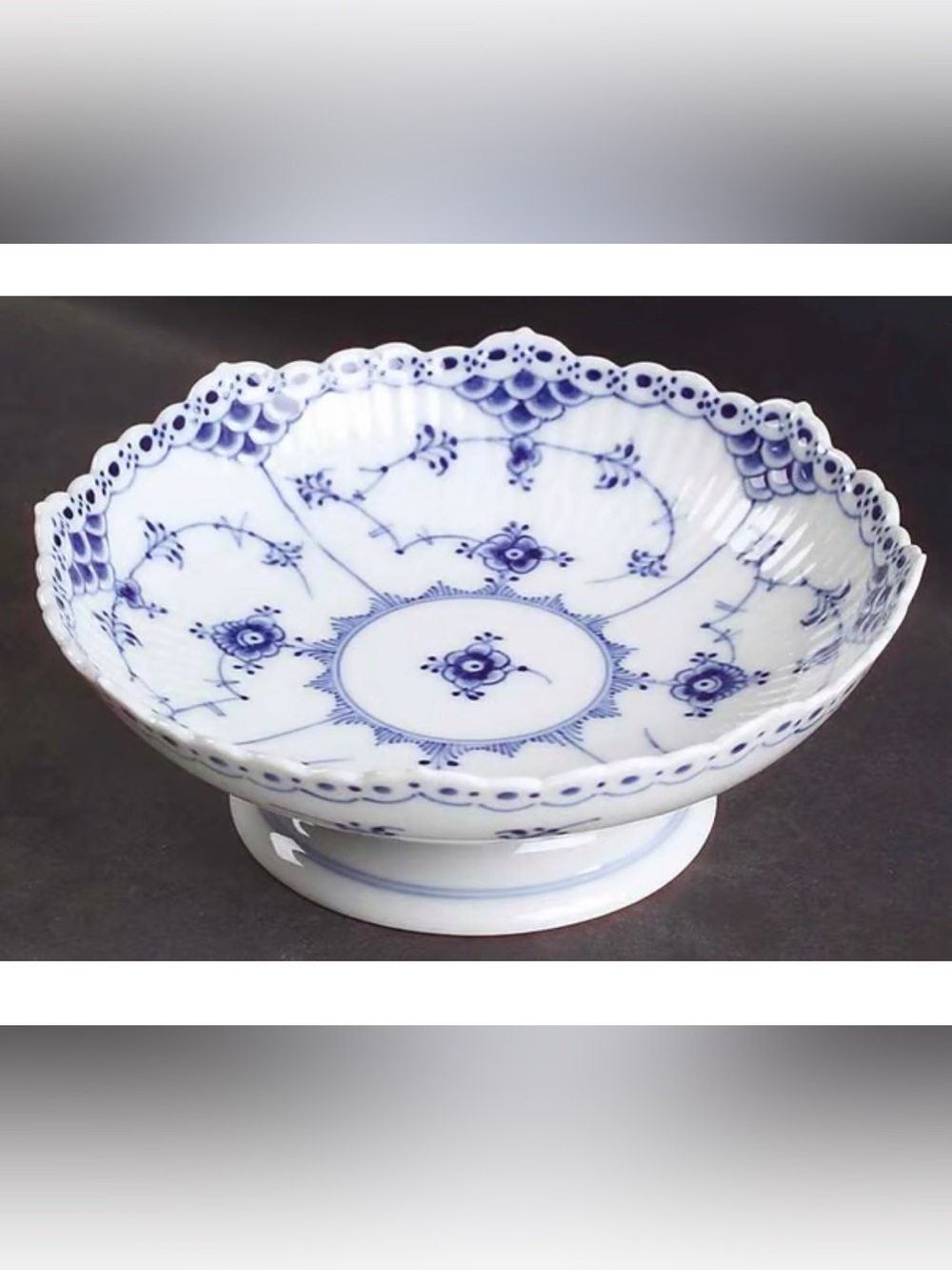 RARE Vintage Royal Copenhagen Blue Fluted Half Lace 511 Footed Compote Bowl dish